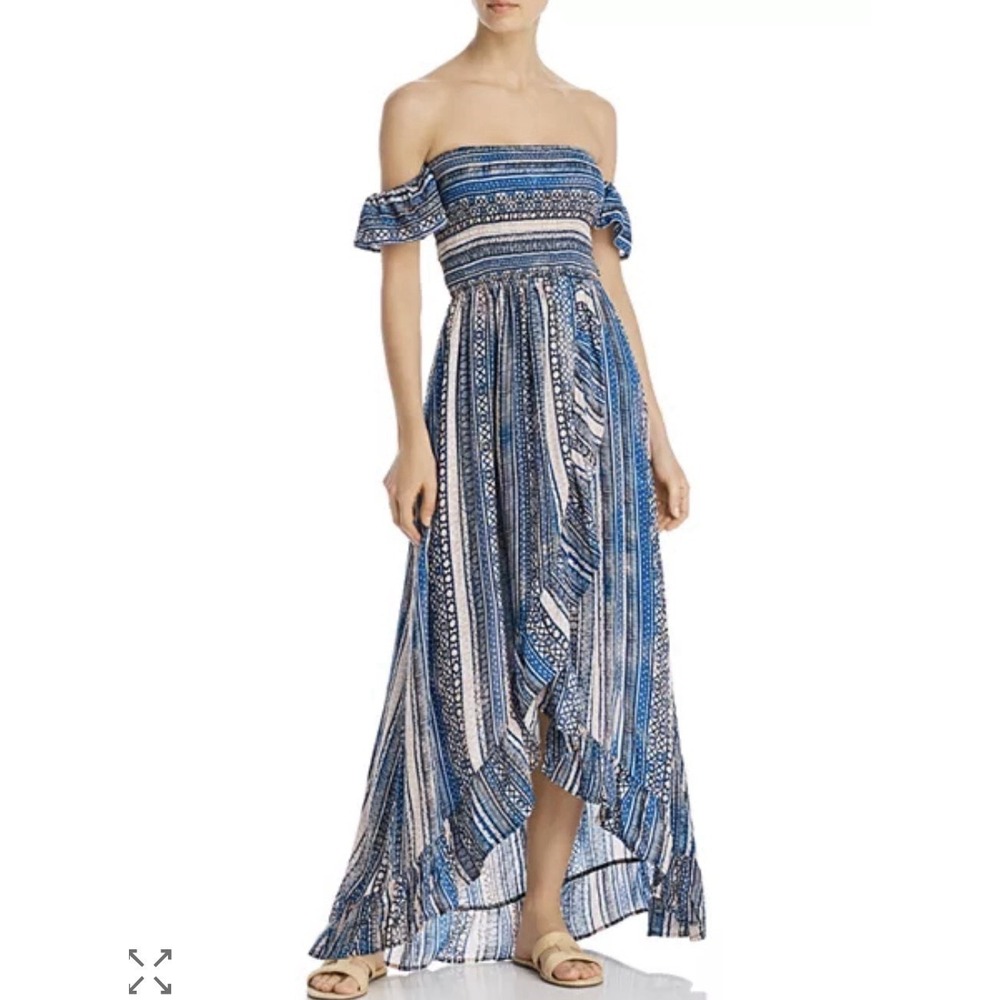 Surf Gypsy Off The Shoulder Smocked Maxi Dress Women M Blue Beach Swim Cover